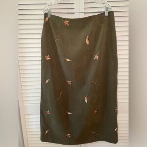 Coldwater Creek Olive Skirt Set with Fall Leaf Accents